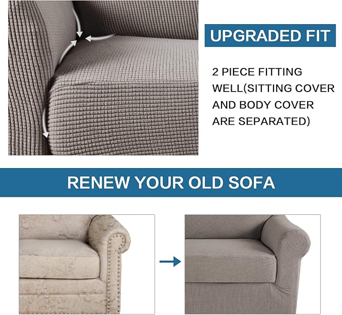 H.VERSAILTEX Stretch Chair Slipcovers 2 Pieces Armchair Cover Furniture Protector Chair Covers for Living Room Fit Chair Width Up to 47 Inches, Jacquard Spandex High Spandex Fabric(Chair, Taupe)