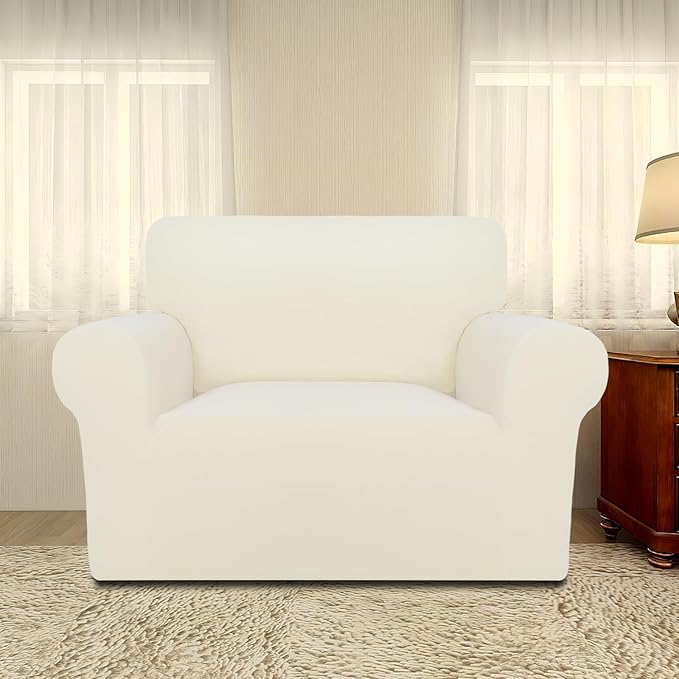 PureFit Super Stretch Sofa Slipcover – Spandex Non Slip Soft Couch Sofa Cover, Washable Furniture Protector with Non Skid Foam and Elastic Bottom for Kids, Pets (Oversized, Ivory)