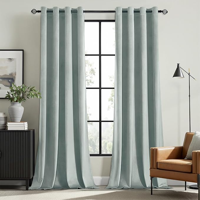 MIULEE Velvet Curtains Misty Blue Elegant Grommet Thermal Insulated Soundproof Room Darkening Curtains/Drapes for Classical Living Room Bedroom Decor 52 x 108 Inch Set of 2