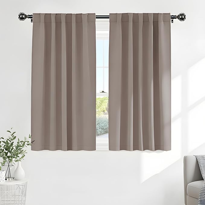 PONY DANCE Blackout Curtains Thermal Insulated Window Treatment Panels Room Darkening Blackout Drapes for Living Room Back Tab/Rod Pocket Bedroom Draperies, 42x54 Inch, Light Taupe, 2 Panels