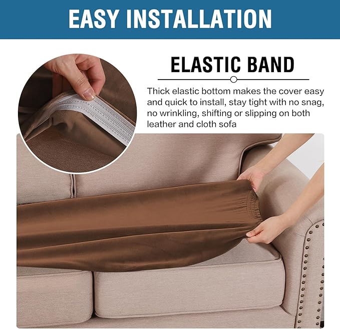 H.VERSAILTEX Velvet Stretch Individual Couch Cushion Cover Plush Cushion Slipcover for Loveseat Sofa Cushion Furniture Protector Seat Cushion Sofa Cover (1 Piece Sofa Cushion Cover, Caramel)
