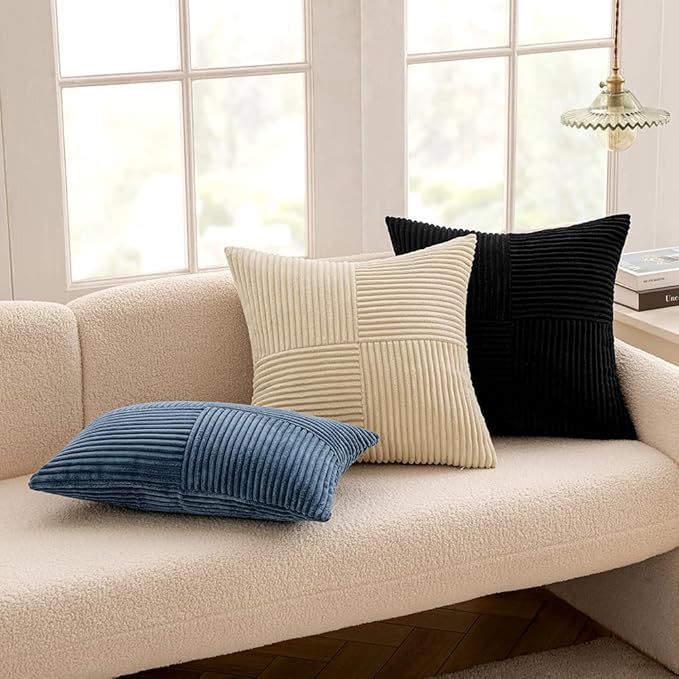 MIULEE Blue Decorative Throw Pillow Covers 16x16 Inch for Couch Bed Sofa Pack of 2 Boho Farmhouse Throw Pillows Soft Cross Corduroy Patchwork Textured Cushion Cases
