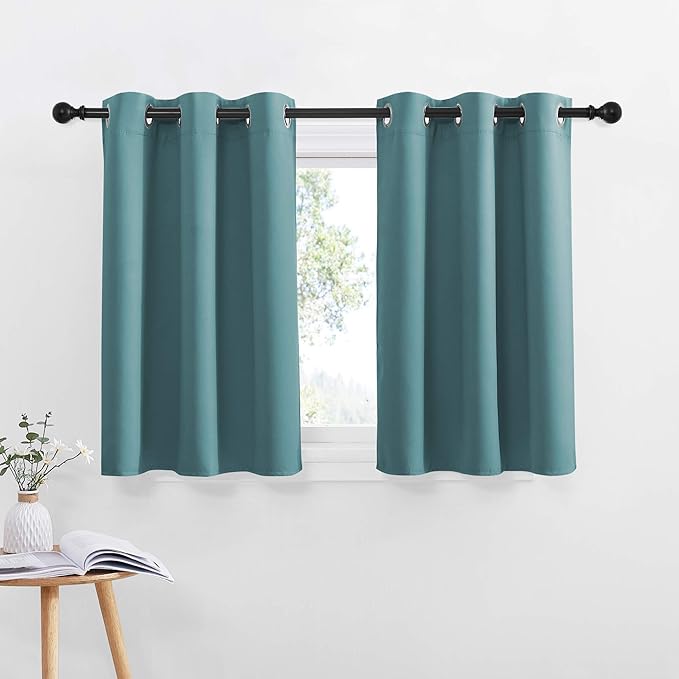NICETOWN Blackout Curtains - Elegant Home Grommet Design Small Window Curtain Panels for Kitchen/Bathroom/Half Window Christmas Decor, 42W by 36L 1.2 inches Header, 2 Pieces, Sea Teal
