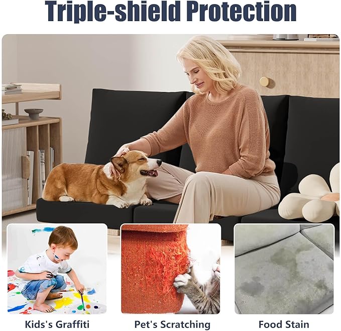 8Pcs Stretch Patio Cushion Covers, Outdoor Couch & Sofa Replacement Slipcovers for Patio Furniture Cushion Covers, Washable Reusable Furniture Protector