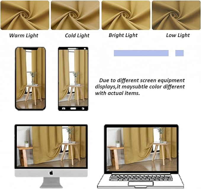 Simplebrand Ava Bright Gold Short 36 Inches Blackout Curtain 2 Panels Set, Half Window Rod Pocket Privacy Curtain Tiers for Kitchen, Curtains Blackout for Bathroom Shades, W40 x L36 Inch, Bright Gold
