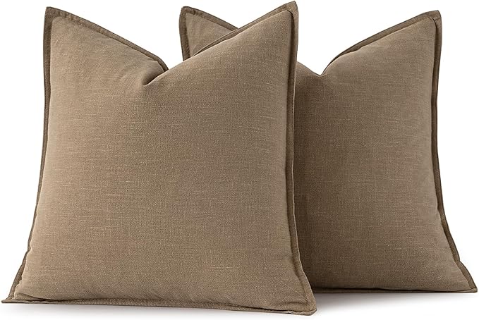 MIULEE Decorative Linen Pillow Covers 20x20 Inch Khaki Boho Farmhouse Neutral Winter Couch Throw Pillows for Bed Pack of 2 Accent Modern Pillowcase Sofa Livingroom Home Decor