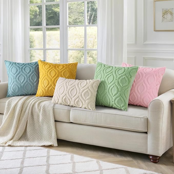 decorUhome Summer Throw Pillow Covers 24x24 Inch Set of 2, Soft Plush Faux Wool Aqua Solid Couch Pillow Covers, Accent Euro Sham Farmhouse Neutral Square Pillow Cases for Sofa Bed Living Room