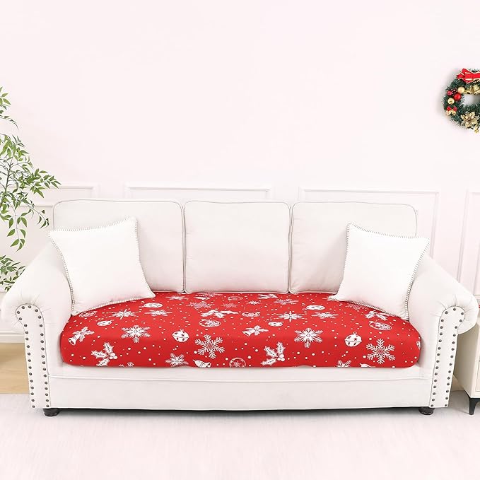 Smiry Printed Couch Cushion Covers, Stretch Soft Couch Covers for Sofa, Washable Non-Slip Sofa Slipcover Furniture Protector for Indoor and Outdoor (Large, Red)