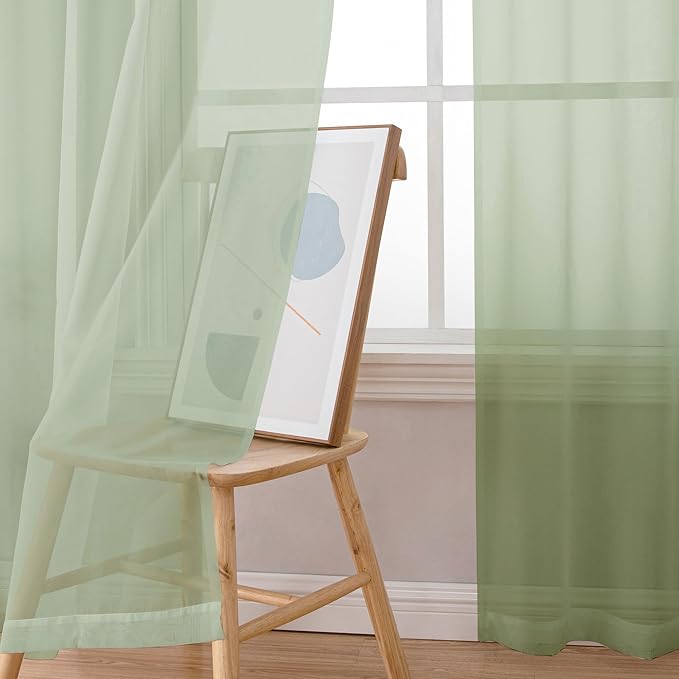 OWENIE Sheer Curtains 78 inches Long 2 Panels Set for Bedroom Living Room, Soft Solid Living Room Rod Pocket Light Filtering Curtains, 2 Pcs Each 42“ W x 78" L, Light Green