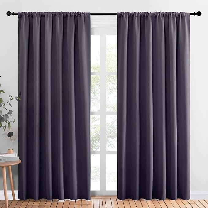 NICETOWN Living Room Curtains, Blackout Draperies, Greyish Purple, 1 Pair, 70 x 84-inch, Home Decorations Thermal Insulated Solid Rod Pocket Blackout Drapes for Cafe