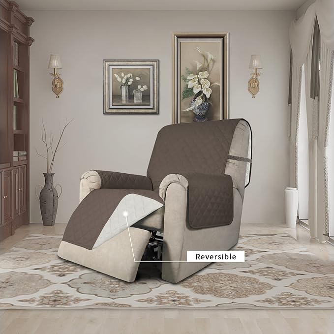 Easy-Going Recliner Chair Slipcover Reversible Sofa Cover Water Resistant Couch Cover Furniture Protector with Elastic Straps for Pets Dog (Recliner 22 inch, Taupe/Ivory)