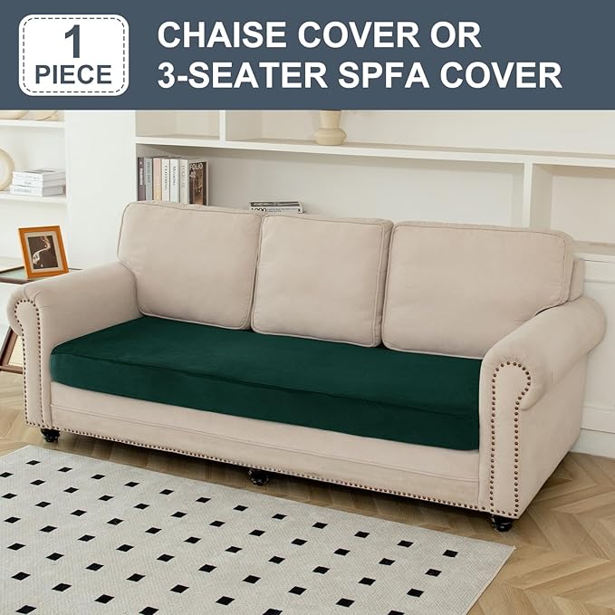 Couch Cover Velvet Chaise Cushion Cover for Sectional Sofas - Elastic L-Shaped Sofa Seat Covers Washable, Slipcover Protector (1-Piece, Christmas Green)