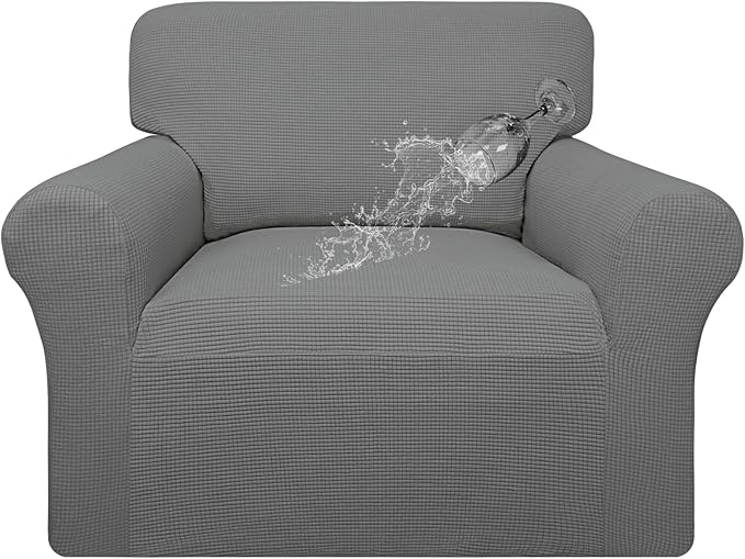 Easy-Going 100% Waterproof Chair Couch Cover, Dual Waterproof Sofa Cover, Stretch Jacquard Sofa Slipcover, Leakproof Furniture Protector for Kids, Pets, Dog and Cat (Chair, Grey)