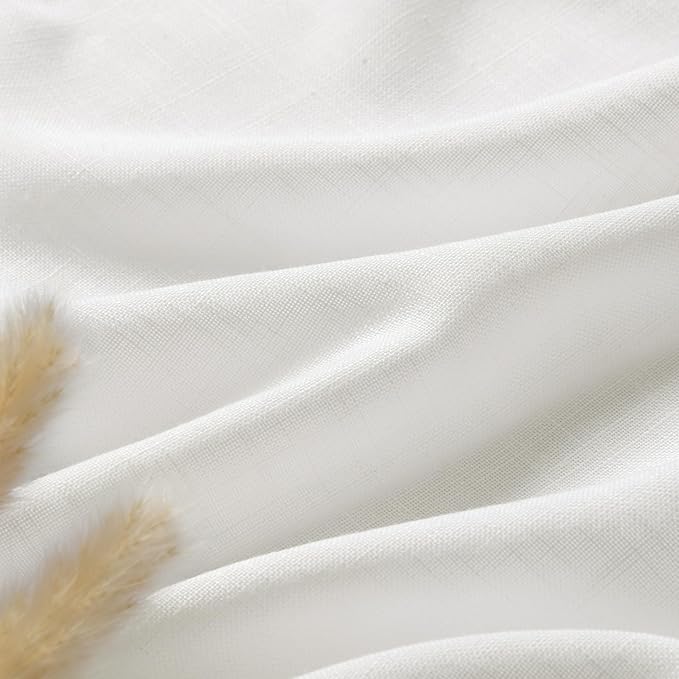 Nanspring Off White Linen Curtains 63 inches Long for Bedroom Back Tab Sheer White Curtains Modern Farmhouse Coastal Decor Cotton Textured Gauze Curtain for Bathroom 2 Panel Set 52x63
