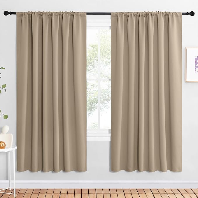 NICETOWN 2 Panels Blackout Curtains, Rod Pocket Window Curtains Room Darkning Drapes for Bedroom/Living Room, Thermal Insulated Solid Draperies for Home Office/Study, 62 by 72-Inch, Soft Taupe