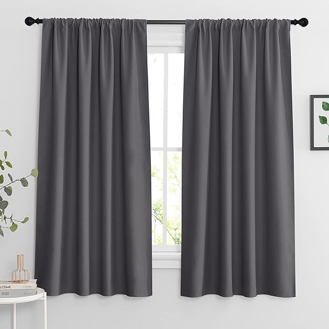 RYB HOME Blackout Curtains for Bedroom Living Room 63 inches Long, Thermal Insulated Privacy Rod Pocket Drapes for Nursery Office Home Theater, Width 42 by Length 63, Grey, 2 Panels