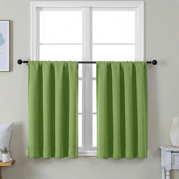 Simplebrand Ava Lime Short 36 Inches Blackout Curtain 2 Panels Set, Half Window Rod Pocket Privacy Curtain Tiers for Kitchen, Curtains Blackout for Bathroom Shades, W40 x L36 Inch, Lime