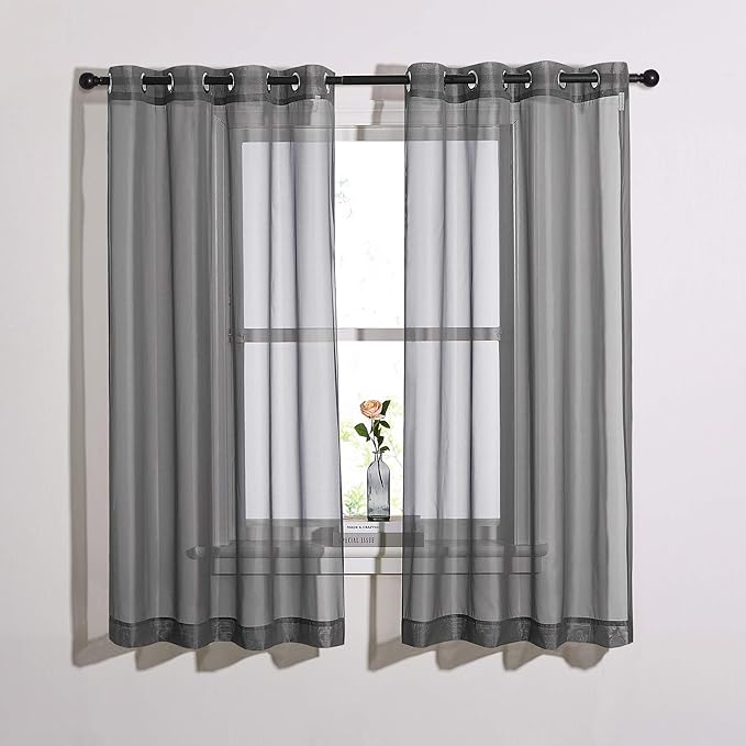 NICETOWN Transparent Sheer Curtains Panels - Voile Window Curtain Drapes with Grommet for Bedroom & Kitchen & Dining Room (54" W x 63" L, Dark Grey, 2 Panels)