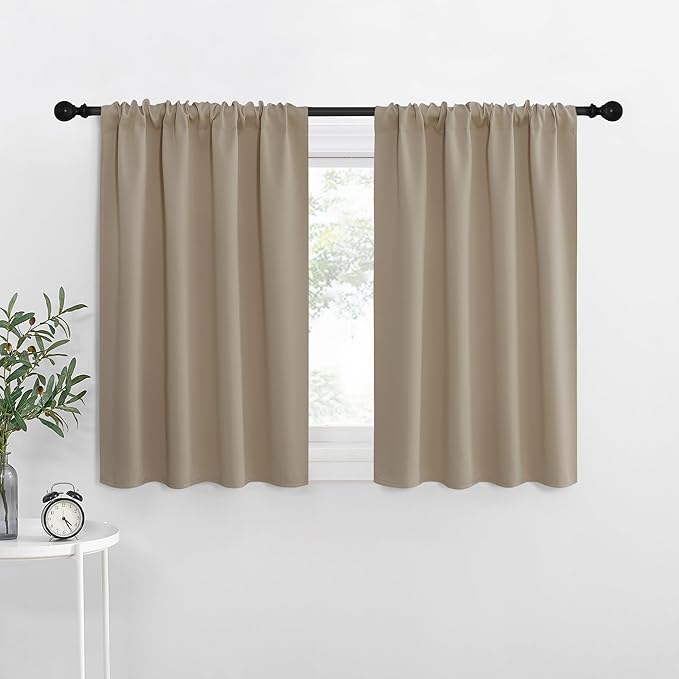 NICETOWN Kitchen Curtains, Taupe, 34" x 40", Set of 2, Short Blackout Curtains & Drapes, Thermal Insulated Rod Pocket Window Treatment Draperies for Nursery