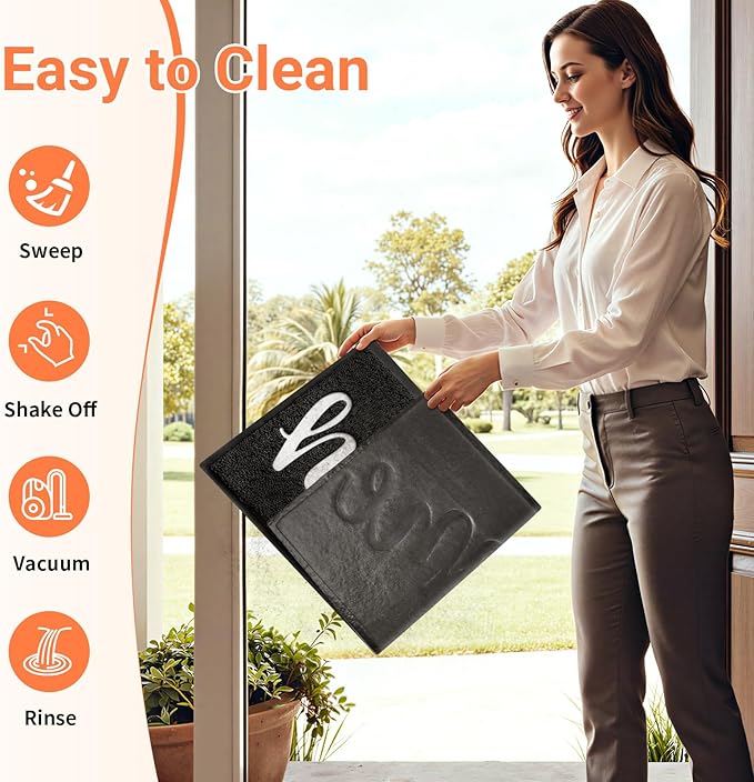 StepLively Door Mat Home Welcome Mats Outdoor and Indoor, Heavy-Duty Low-Profile Non-Slip Front Welcome Mat for Home Entrance, Outside Entry, Yard, Floor, Patio (30''x17.5'', Black)