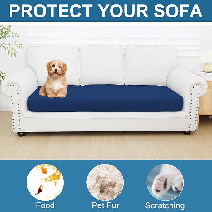 Smiry Printed Couch Cushion Covers, Stretch Soft Couch Covers for Sofa, Washable Non-Slip Sofa Slipcover Furniture Protector for Indoor and Outdoor (Large, Navy)