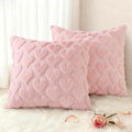 decorUhome Valentine’s Day Soft Plush Throw Pillow Covers 20x20 Inch Set of 2, Faux Fur Pink Heart Decoration Neutral Square Pillow Covers for Couch Sofa Bed Cozy Farmhouse Holiday Decor