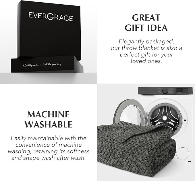 EVERGRACEHOME Chunky Chenille Knit Throw Blanket for Couch, Soft Luxurious Moss Stitch Blankets for Bed, Cozy Decorative Farmhouse Knitted Throws for Sofa, Charcoal Gray, 60" x 80"