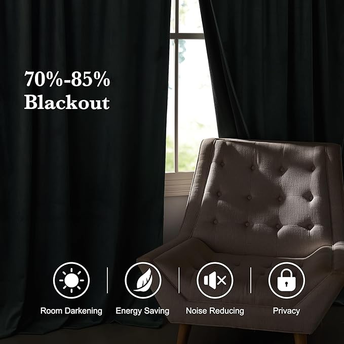 RYB HOME Dusty Blue Velvet Drapes for Baby Boy Bedroom, Thermal Insulated, Light Blocking, Floor-Length Velvet Curtains with Hook Belt for Modern Home Decor, 52" W x L84 L, 2 Panels Set