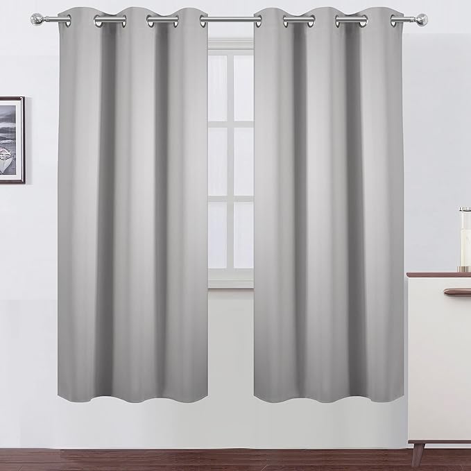 LEMOMO Light Grey Thermal Blackout Curtains/42 x 72 Inch/Set of 2 Panels Room Darkening Curtains for Bedroom