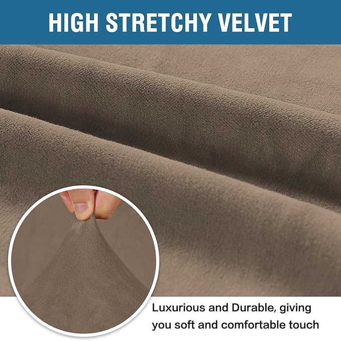 H.VERSAILTEX Stretch Velvet Sofa Covers for 3 Cushion Couch Covers Furniture Protector Soft with Non Slip Elastic Bottom, Crafted from Thick Comfy Rich Velour (Sofa 72"-90", Coco Mocha)