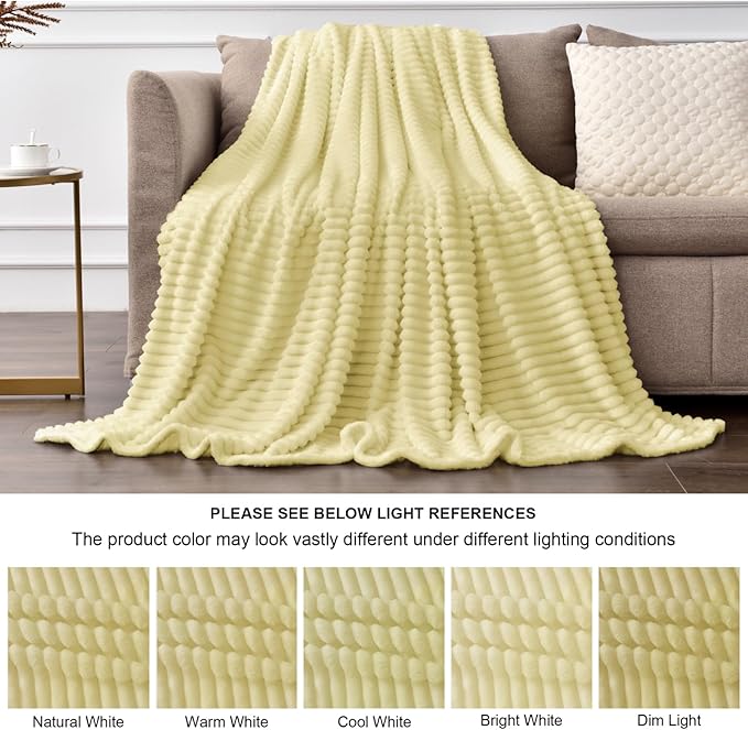 BEDELITE Fleece Blanket Twin Size – 3D Ribbed Jacquard Soft and Warm Decorative Fuzzy Blankets – Cozy, Fluffy, Plush Lightweight Throw Blankets for Couch, Bed, Sofa(Transparent Yellow, 60x80 inches)
