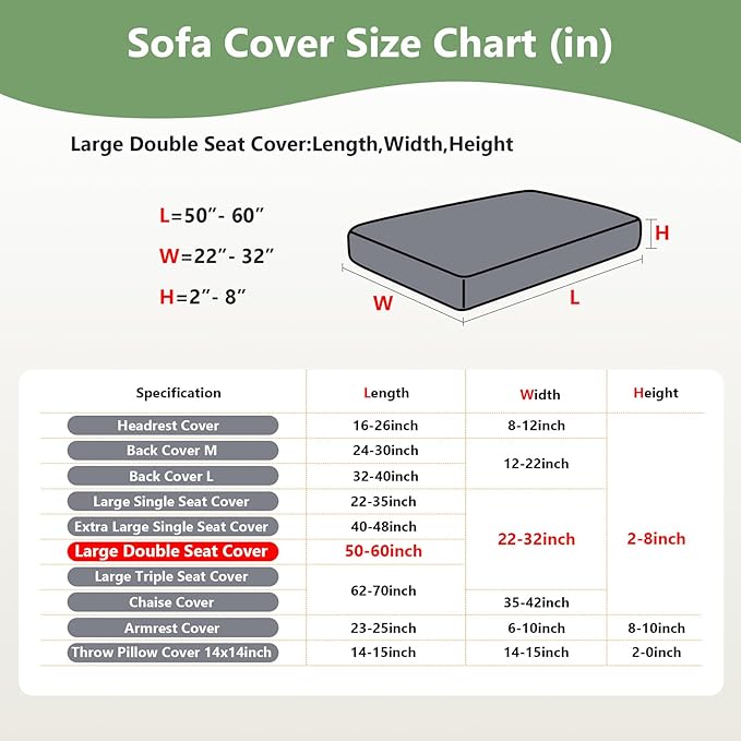 Couch Cushion Covers for Sofa Couch Covers Wear-Resistant Universal Sofa Cover Washable Stretch for Sectional Slipcovers (Texture-Green,Large Double Seat Cover)