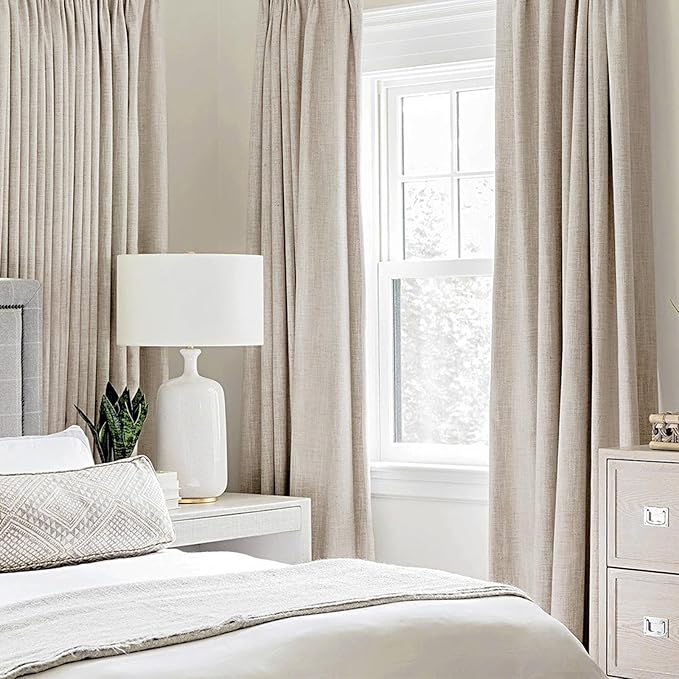 MIULEE Linen Textured Curtains for Bedroom Solid 100% Blackout Thermal Insulated Natural Grommet Room Darkening Curtains & Drapes Luxury Decor for Living Room Nursery 52 x 54 Inch (2 Panels)