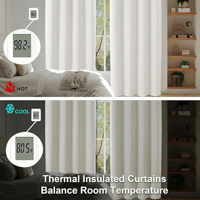 Simplebrand Ava Light Beige Light Filtering Curtains for Bedroom 63 Inch Length 2 Panels Set, Privacy Thermal Insulated Rod Pocket Door Window Curtains for Patio French Door Front Door, W40 x L63 Inch