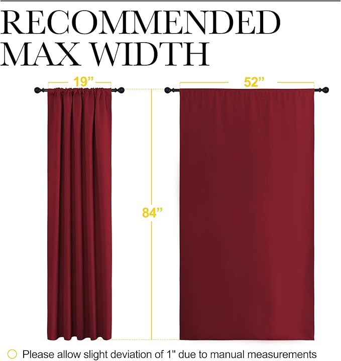 NICETOWN Living Room Curtains for Window - Energy Efficient & Noise Reducing Thermal Insulated Rod Pocket Blackout Drapes/Draperies for Living Room (Burgundy Red, 2 Panels, W52 inches x L84 inches)