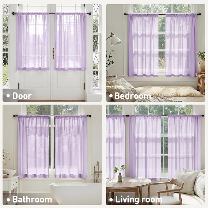 MIULEE Light Purple Sheer Curtains 63 Inches Long, 4 Panels Set, Lavender Light Filtering Rod Pocket Voile Drapes for Living Room and Bedroom, Airy Soft Fabric Window Treatments, 42 x 63 Inches