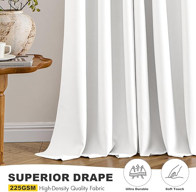 MIULEE Pure White Room Darkening Curtains for Bedroom Living Room 63 Inches Long 2 Panels, Thermal Insulated Energy Saving Drapes Solid Grommet Top Noise Reducing Window Treatments 40x63 Inch