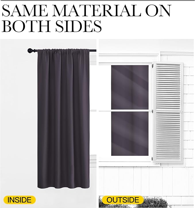 NICETOWN Blackout Curtains for Living Curtains, Greyish Purple, 2 Panels, 42 by 72, Room Darkening Window Curtain Panels, Easy-Care Solid Thermal Insulated Draperies/Drapes for Daughter Room