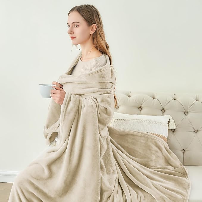 BEDELITE Fleece Blankets Queen Size Linen Throw Blankets for Bed, Luxury Plush Cozy Fuzzy Blanket 90x90 inches, Super Soft Warm Lightweight Throw Blanket All Seasons Suitable