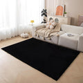 ThreadGlobe Fluffy Faux Rabbit Fur Rug 6'x9', Cloud-Soft Rugs for Living Room, Bedroom & Nursery, Non-Slip No-Shed Area Rug, Machine Washable Rug, Black, 6x9 Ft
