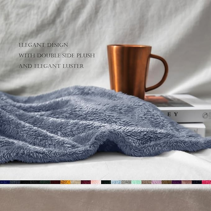 Exclusivo Mezcla Plush Fuzzy Fleece Bed Blanket Twin Size, Super Soft, Fluffy and Warm Blankets for Couch, Bed, All Season (Stone Blue, 90x66 Inches)