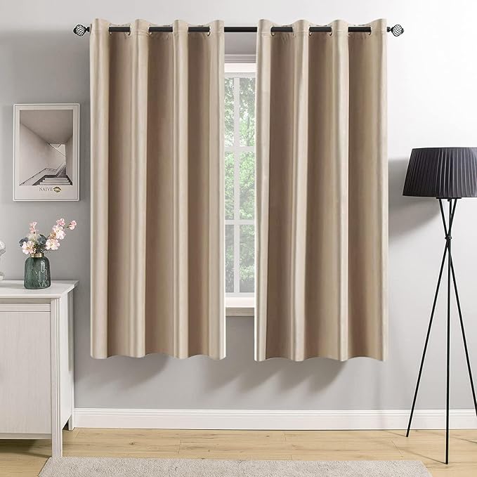 MIULEE 2 Panels Blackout Velvet Curtains Solid Soft Grommet Camel Beige Curtains Thermal Insulated Soundproof Room Darkening Curtains/Drapes/Panels for Living Room Bedroom 52 x 63 Inch