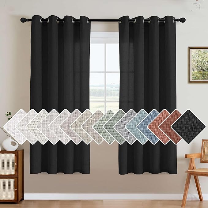 H.VERSAILTEX Living Room Linen Curtains Home Decorative Nickel Grommet Curtains Privacy Added Energy Saving Light Filtering Window Treatments Panels for Bedroom, Heather Black, 2 Panels, 52 x 72 Inch