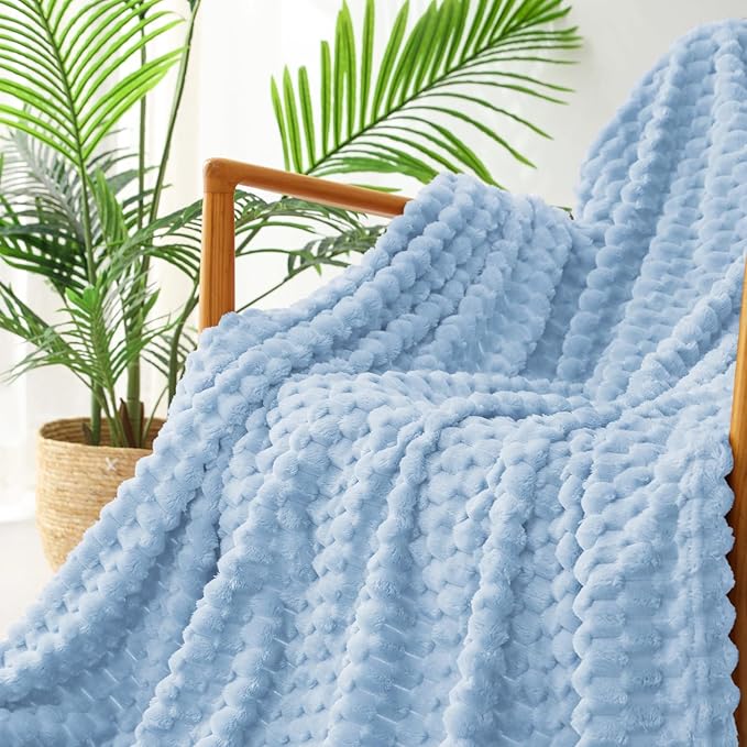 Exclusivo Mezcla Fleece Throw Blanket for Couch, Extra Large Fuzzy Stone Blue Bed Blankets, Soft Cozy Plush Sofa Throws for All Seasons, 50x60 Inches