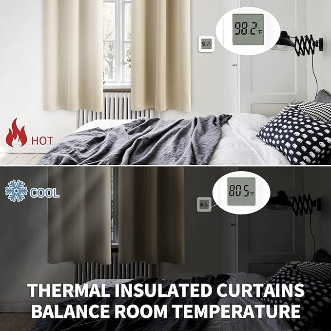 BGment Room Darkening Curtains 45 Inches Long - Grommet Thermal Insulated Drapes Window Treatment Curtains for Bedroom, 2 Panels, 52 x 45 Inch, Beige