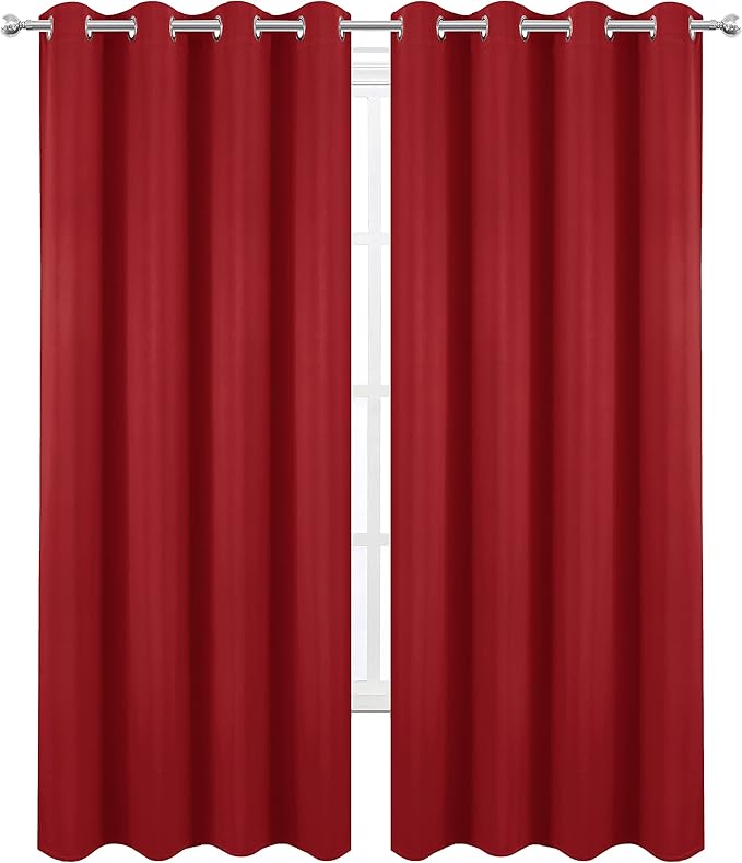 LEMOMO Blackout Curtains 66 x 95 inch/Bright Red Curtains Set of 2 Panels/Thermal Insulated Room Darkening Bedroom Curtains