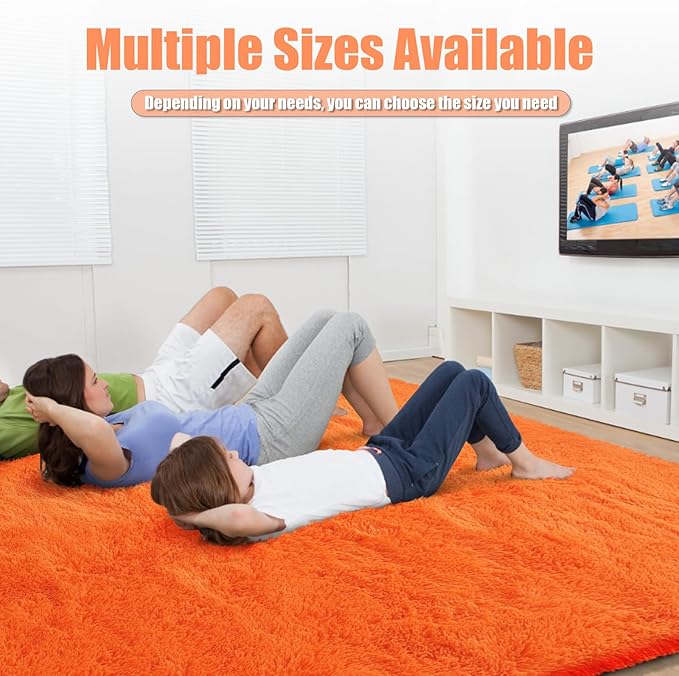 9x12 Fluffy Area Rugs for Living Room,Orange Large Fuzzy Shag Area Rug for Bedroom,Soft Non-Shedding Indoor Plush Carpet for Kids Bedroom Nursery Home Decor