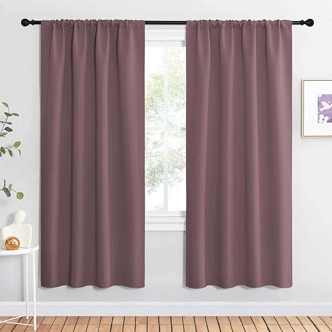 NICETOWN Dry Rose Blackout Curtains for Living Room - Triple Weave Home Decoration Thermal Insulated Solid Rod Pocket Blackout Drapes for Bedroom(Set of 2, 42 x 72 Inch)