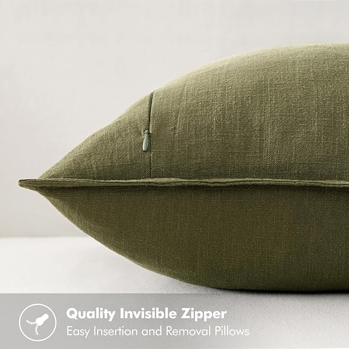 MIULEE Decorative Linen Pillow Covers 20x20 Inch Green Boho Farmhouse Neutral Couch Throw Pillows for Bed Pack of 2 Accent Outdoor Pillowcase Modern Sofa Cushion Livingroom Home Decor