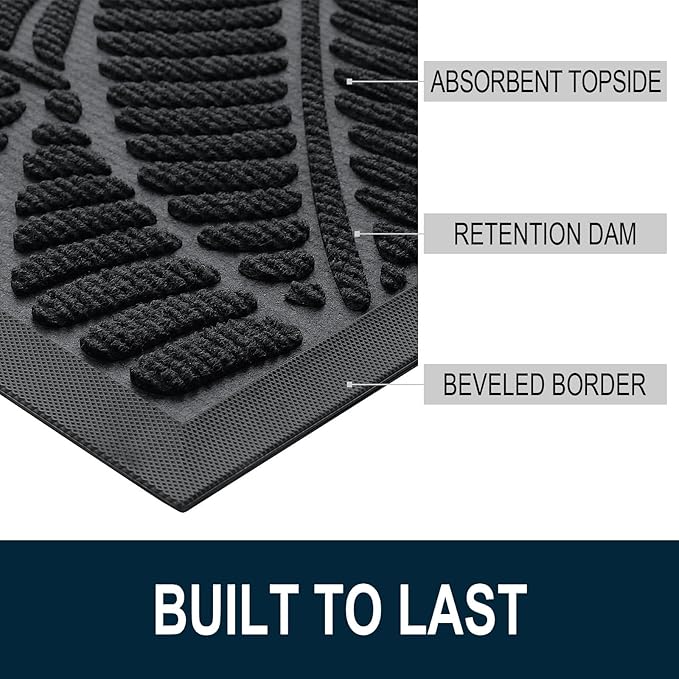 Colorxy Waterproof Doormat, Sturdy Natural Rubber Front Indoor Mat, Non Slip Low Profile Indoor Outdoor Door Mats, Stain and Fade Resistant Floor Mat, Easy Clean Patio Entrance Mat, 71''x23'', Black